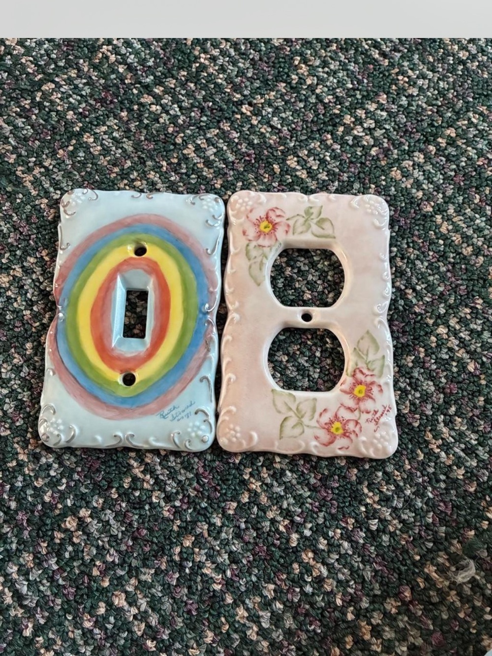 Hand-Painted Ceramic Light Switch and Outlet Covers - Floral & Rainbow